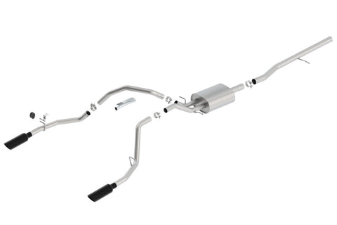 Borla 14 Sierra 1500 C/B S-Type Exhaust/2.75in Into Dual 2.25in Out 4in Split Rear Exit-Black Chrome