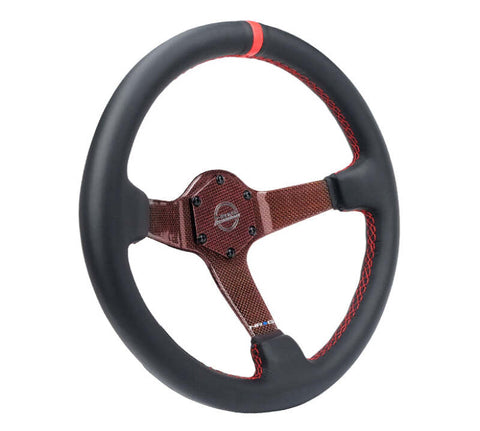 NRG Carbon Fiber Steering Wheel 350mm 3in Deep Red Carbon Fiber Red Stiching Red Center Mark Leather