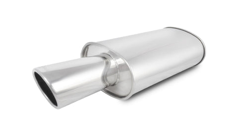 Vibrant StreetPower Turbo Oval Muffler with 4in Round Tip Angle Cut Rolled Edge - 3in inlet I.D.