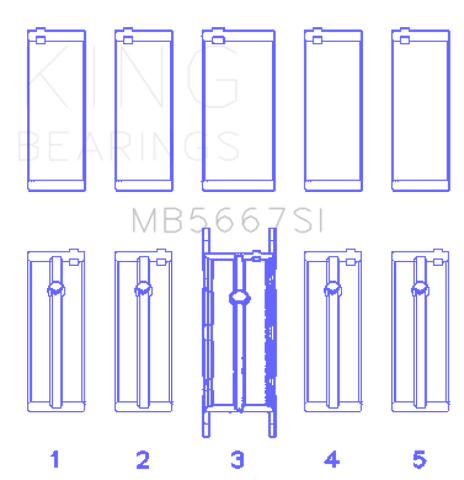 King Engine Bearings Mini W10B16A/W11B16A Silicon Bi-Metal Aluminum Main Bearing Set - Size +0.25mm