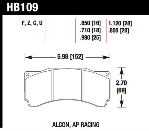 Hawk AP Racing Alcon DTC-60 Race Brake Pads