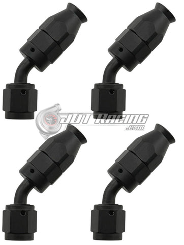 JDT Racing AN4 4AN 45° Degree PTFE Teflon Swivel Hose End Black AN Fitting E85 Flex (Qty 4)