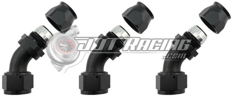 JDT Racing AN16 16AN PTFE 45° Degree Swivel Hose End w/ Ferrule Black CNC Aluminum (Qty 3)