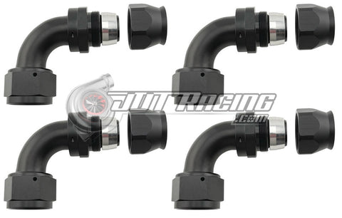 JDT Racing AN16 16AN PTFE 90° Degree Swivel Hose End w/ Ferrule Black CNC Aluminum (Qty 4)