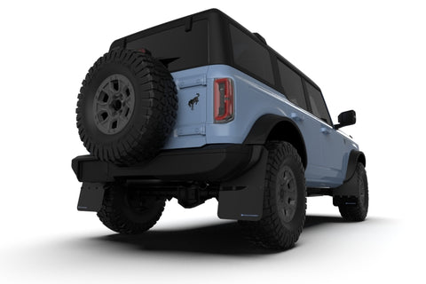 Rally Armor 21-25 Ford Bronco (Plstc Bmpr + RB - NO Rptr/Sprt) Blk Mud Flap w/Met. Blk Logo