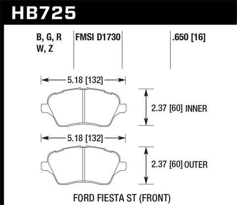 Hawk 2014 Ford Fiesta ST DTC-30 Front Brake Pads