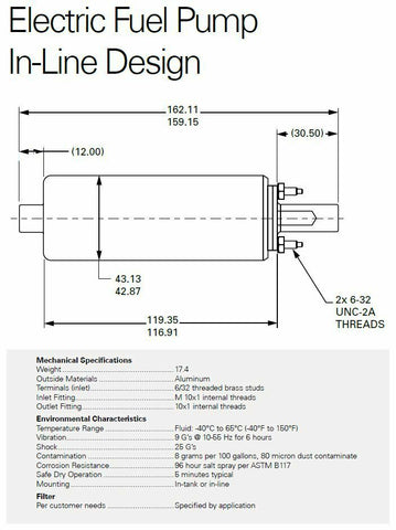 Walbro GSL393 160lph High Pressure Inline External Fuel Pump & 400-939 Install Kit