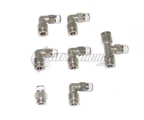 Nickel Plated PUSH LOCK Blue Vacuum Fitting Kit for Turbo, Wastegate & Solenoid