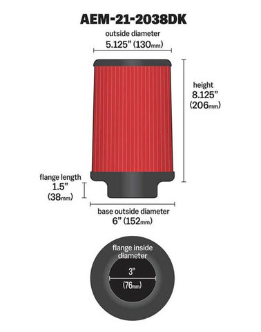 AEM 3 in Short Neck 8 in Element Filter