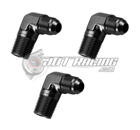 AN3 3AN Male to 1/8" NPT Male 90 Degree Adapter Fitting Black Aluminum (3 Pack)
