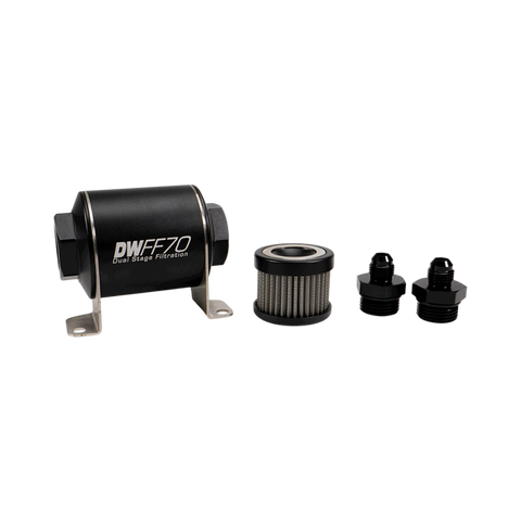 DeatschWerks Stainless Steel 6AN 10 Micron Universal Inline Fuel Filter Housing Kit (70mm)