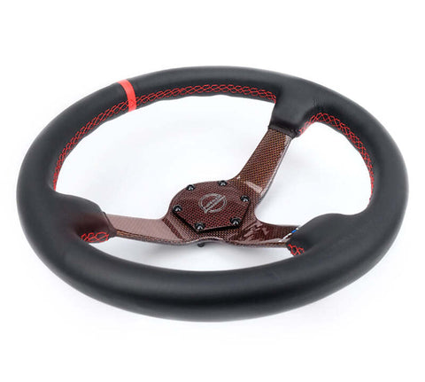 NRG Carbon Fiber Steering Wheel 350mm 3in Deep Red Carbon Fiber Red Stiching Red Center Mark Leather