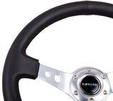 NRG Reinforced Steering Wheel (350mm/3in. Deep) White Leather w/Blk Spoke/Round Holes/White Stripes