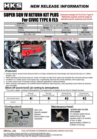 HKS SUPER SQV4 RETURN KIT PLUS FL5
