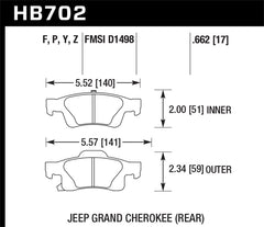 Hawk 11-12 Dodge Durango / 11-12 Jeep Grand Cherokee Perf Ceramic Rear Street Brake Pads