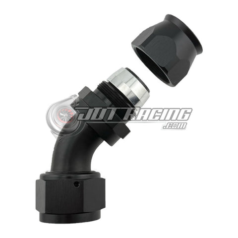 JDT Racing AN16 16AN PTFE Teflon 45° Degree Swivel Hose End with Ferrule Black CNC Aluminum