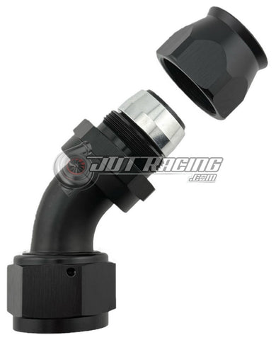 JDT Racing AN16 16AN PTFE 45° Degree Swivel Hose End w/ Ferrule Black CNC Aluminum (Qty 3)