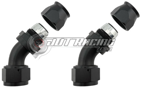 JDT Racing AN16 16AN PTFE 45° Degree Swivel Hose End w/ Ferrule Black CNC Aluminum (Qty 2)