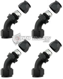JDT Racing AN16 16AN PTFE 45° Degree Swivel Hose End w/ Ferrule Black CNC Aluminum (Qty 4)