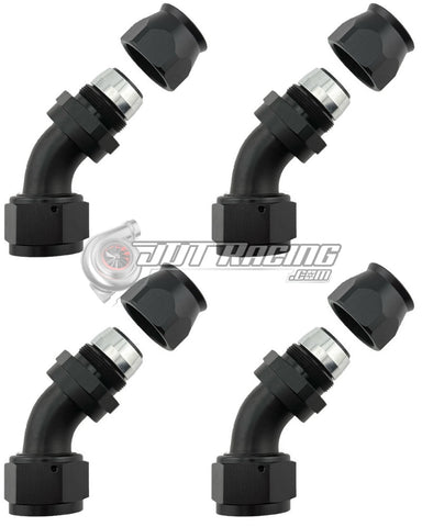 JDT Racing AN16 16AN PTFE 45° Degree Swivel Hose End w/ Ferrule Black CNC Aluminum (Qty 4)