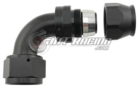 JDT Racing AN16 16AN PTFE 90° Degree Swivel Hose End w/ Ferrule Black CNC Aluminum (Qty 2)