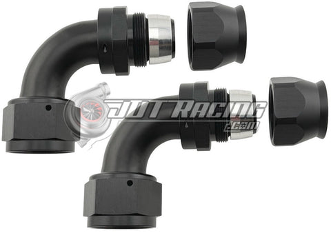 JDT Racing AN16 16AN PTFE 90° Degree Swivel Hose End w/ Ferrule Black CNC Aluminum (Qty 2)