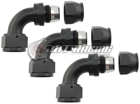 JDT Racing AN16 16AN PTFE 90° Degree Swivel Hose End w/ Ferrule Black CNC Aluminum (Qty 3)