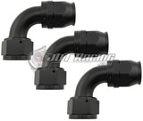 JDT Racing AN16 16AN PTFE 90° Degree Swivel Hose End w/ Ferrule Black CNC Aluminum (Qty 3)