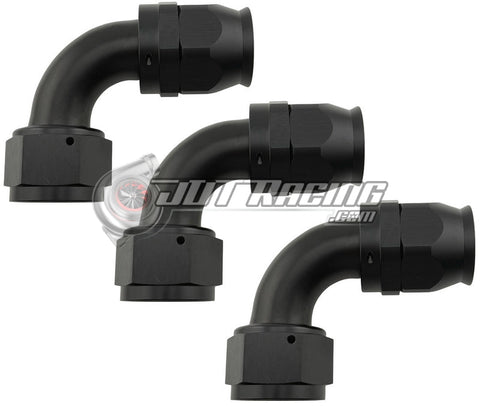 JDT Racing AN16 16AN PTFE 90° Degree Swivel Hose End w/ Ferrule Black CNC Aluminum (Qty 3)