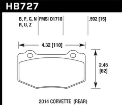 Hawk 14-15 Chevrolet Corvette Stingray Z51 (w/ J55 Brake Package) HP+ Street Rear Brake Pads