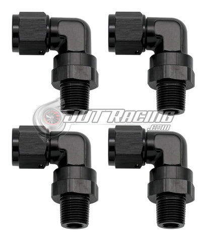 -4AN AN4 Female Swivel to 1/8" NPT Male 90 Degree Adapter Fitting Black (4 Pack)