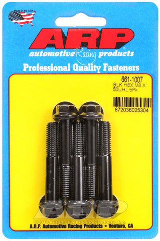 ARP M8 x 1.25 x 50 Hex Black Oxide Bolts (5/pkg) #661-1007