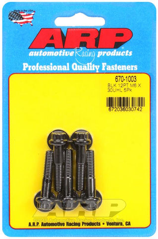 ARP M6 x 1.00 x 30 Black Oxide 12pt Bolts (5/pkg) #670-1003