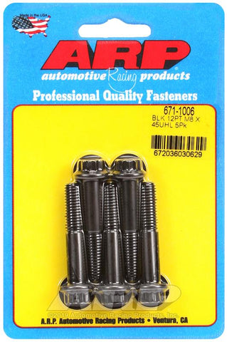 ARP M8 x 1.25 x 45mm 12pt Black Oxide Bolts (Set of 5) #671-1006