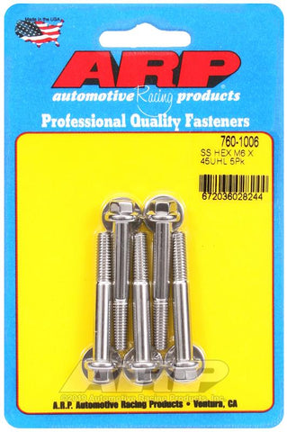 ARP M6 x 1.00 x 45 Hex SS Bolts (5/pkg) #760-1006