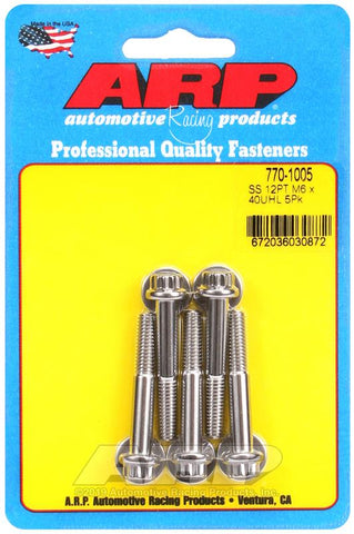 ARP M6 x 1.00 x 40 SS 12pt Bolts (5/pkg) #770-1005