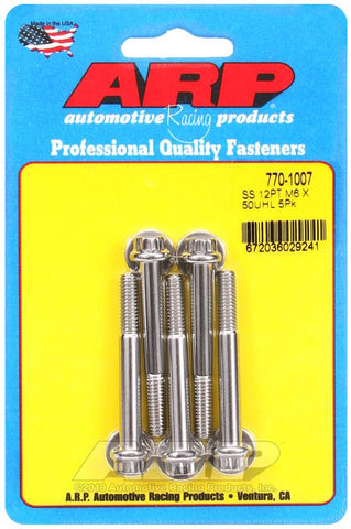 ARP M6 x 1.00 x 50 12pt Stainless Steel Bolts (Set of 5) #770-1007