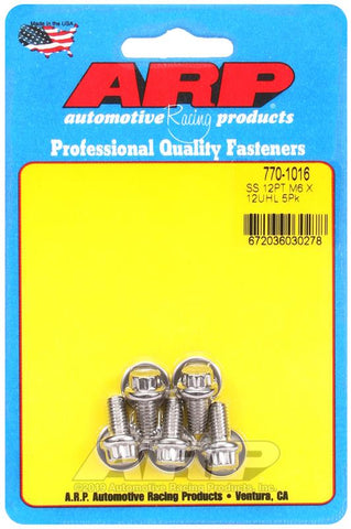 ARP M6 x 1.00 x 12 SS 12pt Bolts (5/pkg) #770-1016