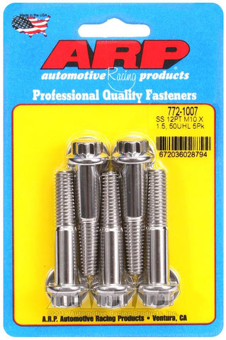 ARP M10 x 1.50 x 50mm 12pt Stainless Steel Bolts (Set of 5) #772-1007