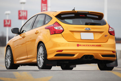 Rally Armor 12-19 Ford Focus ST / 16-19 RS Black UR Mud Flap w/Tangerine Scream Logo