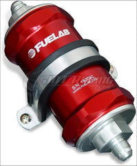Fuelab 818 In-Line Fuel Filter Standard -6AN In/Out 10 Micron Fabric - Red