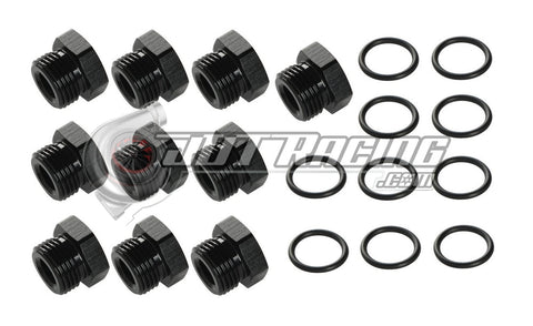 JDT Racing 4AN ORB Hex Head Block Off Port Plug with O-Ring, Black Aluminum AN4 AN Fitting (10 Pack)