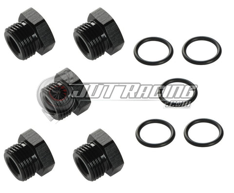 JDT Racing 8AN ORB Hex Head Block Off Port Plug with O-Ring, Black Aluminum AN8 AN Fitting (5 Pack)