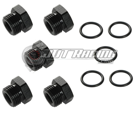 JDT Racing 6AN ORB Hex Head Block Off Port Plug with O-Ring, Black Aluminum AN6 AN Fitting (5 Pack)
