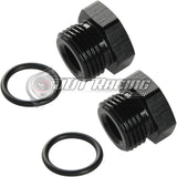 JDT Racing 8AN ORB Hex Head Block Off Port Plug with O-Ring, Black Aluminum AN8 AN Fitting (2 Pack)