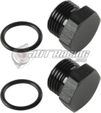 JDT Racing 3AN ORB Hex Head Block Off Port Plug with O-Ring, Black Aluminum AN3 AN Fitting (2 Pack)