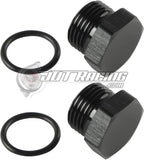 JDT Racing 6AN ORB Hex Head Block Off Port Plug with O-Ring, Black Aluminum AN6 AN Fitting (2 Pack)