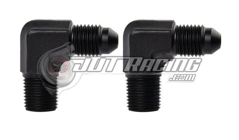 AN4 4AN Male to 1/8" NPT Male 90 Degree Adapter Fitting Black Aluminum (2 Pack)