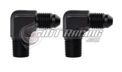 AN4 4AN Male to 1/8" NPT Male 90 Degree Adapter Fitting Black Aluminum (2 Pack)