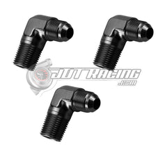 AN4 4AN Male to 1/8" NPT Male 90 Degree Adapter Fitting Black Aluminum (3 Pack)